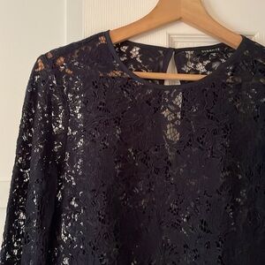 Dynamite XS navy blue sheer lace blouse
